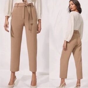 Wilfred Aritzia Ankle Cropped Pants in Tan Camel Color Belted/ High Waisted